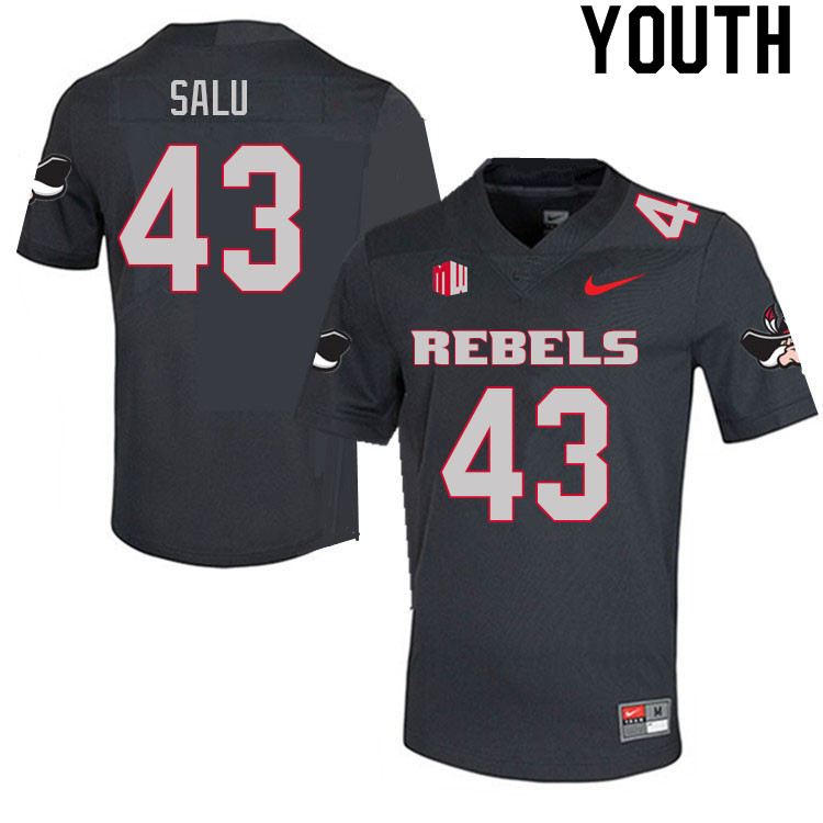 Youth #43 Malakai Salu UNLV Rebels College Football Jerseys Sale-Charcoal